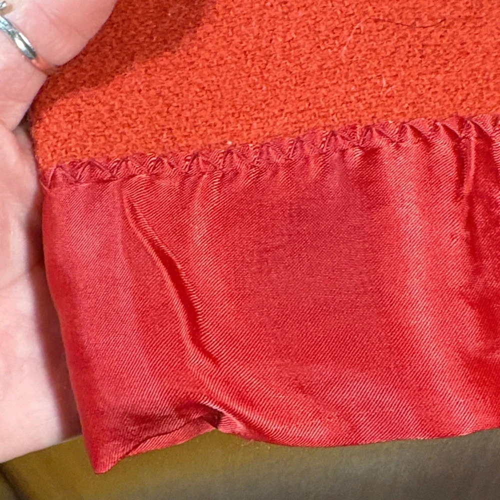 Vibrant vintage tomato Red‎ woolBlanket with Satin Trim bag b69